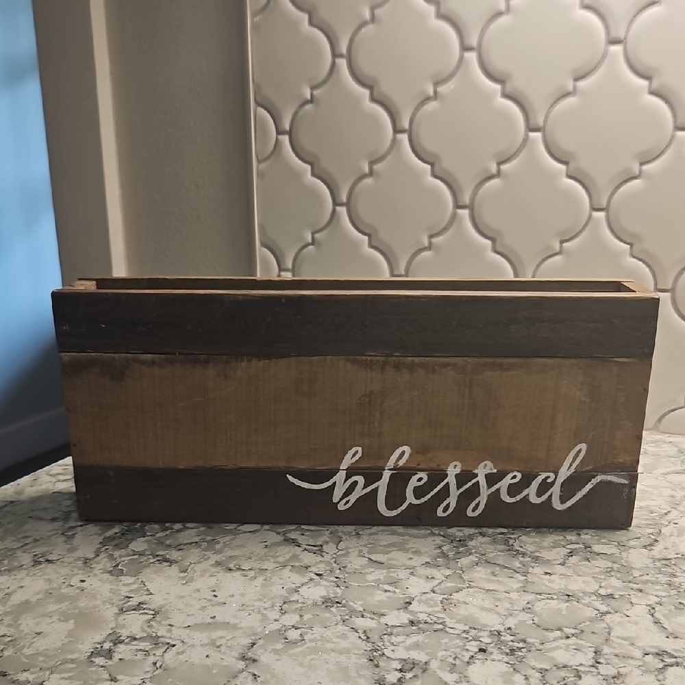 Rustic Wooden 'Blessed' Box Shelf Sitter Or Wall Decor